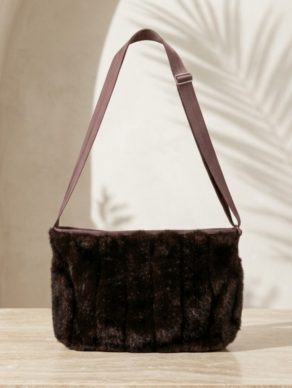 Harveys Seatbelt Bags Rare Vintage Plush Faux Fur Crossbody Shoulder Bag Brown